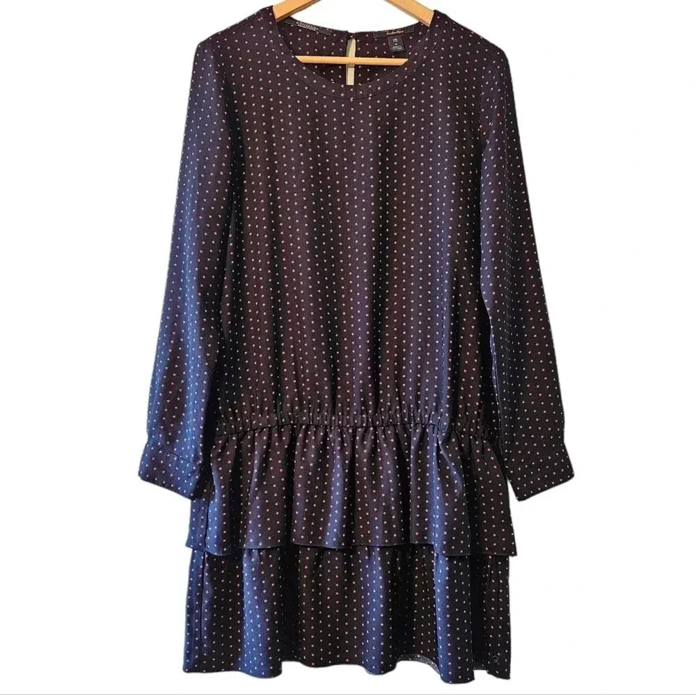 Scotch & Soda Women's Stars Print  Low Waist Boho Mini Ruffled Dress Sz Medium.